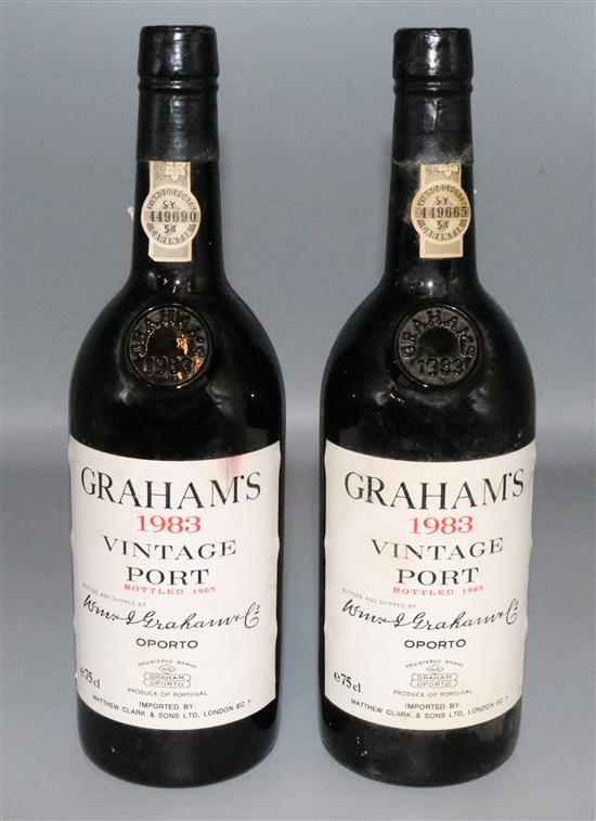 Two bottles of Grahams 1983 vintage port